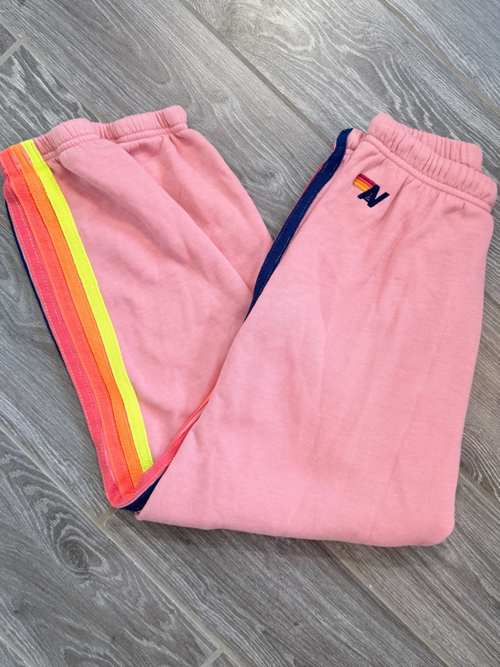 Aviator Nation Pink Jogger sweatpants Neon 5 Stripe size Medium great condition